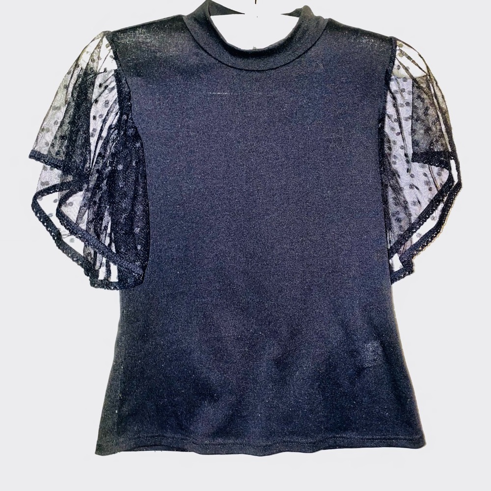 Purple snow black shirt short sleeve with lace XS